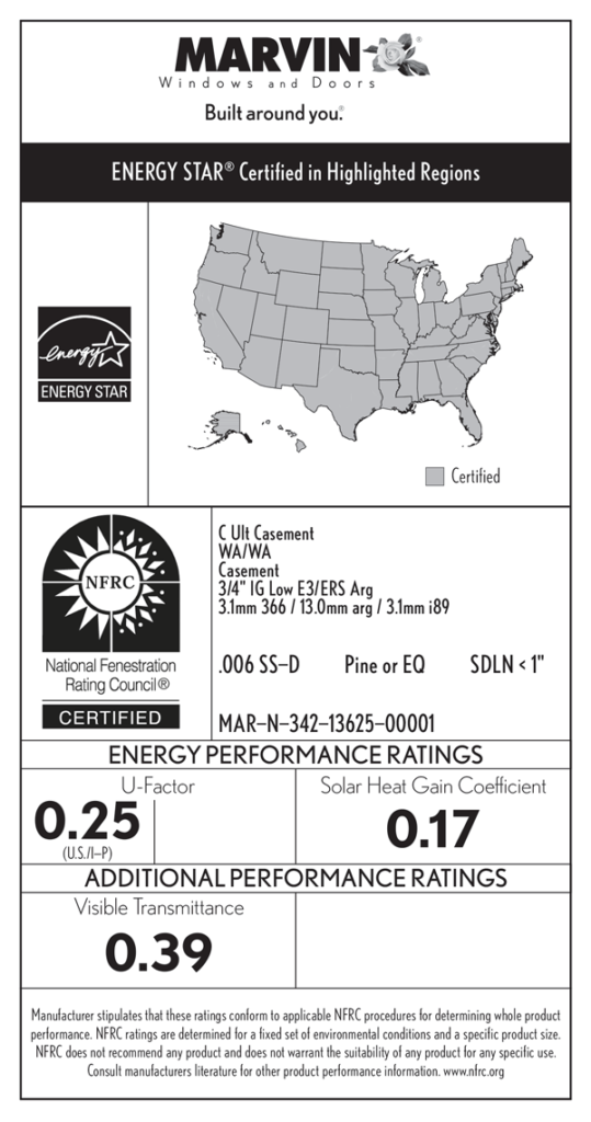 NFRC label on an Infinity from Marvin Window