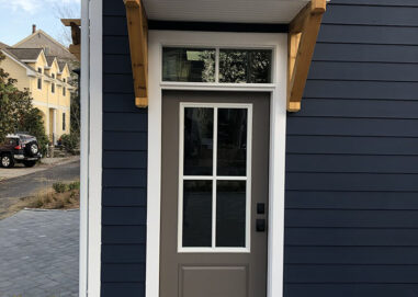 Exterior of door with single hung window